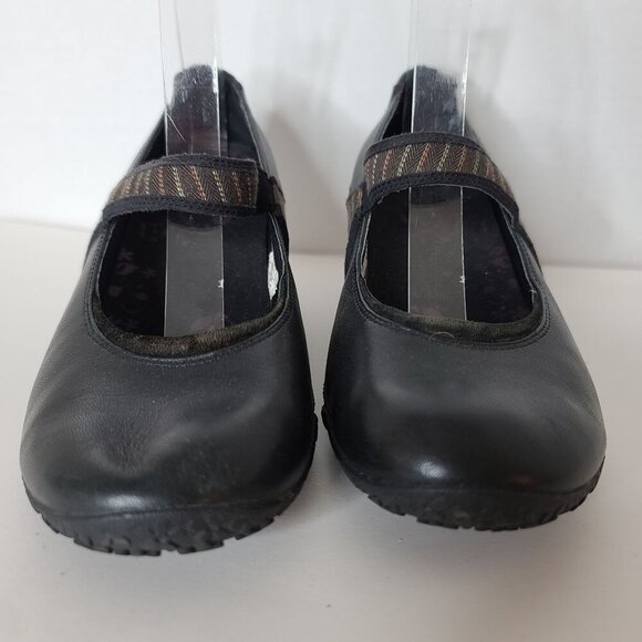 Merrell Poppy Black Leather Mary Jane Wedge Cushion Vibram Sole Shoes‎ Size 9.5 - Picture 5 of 11
